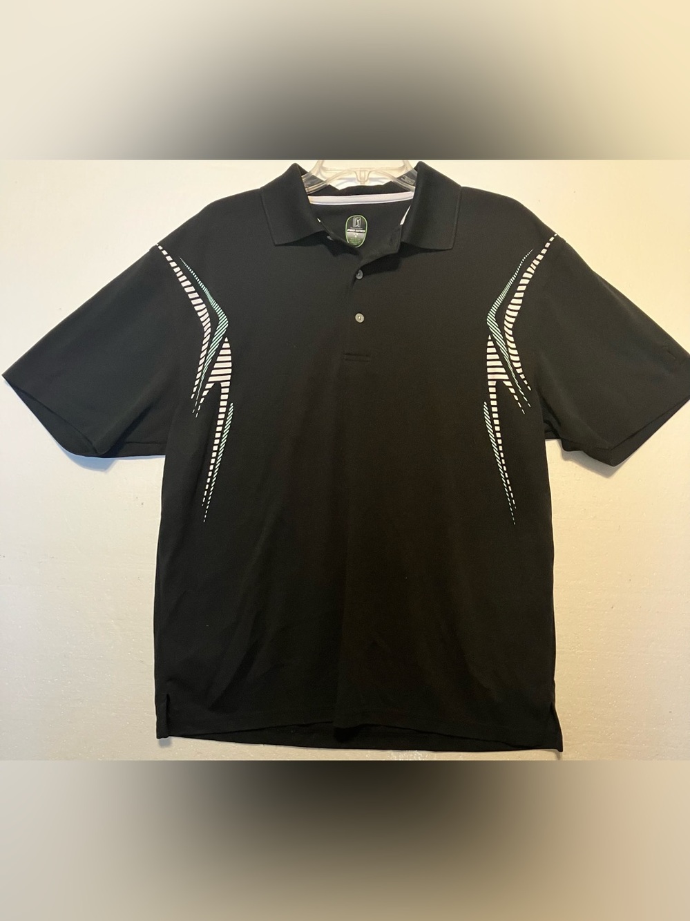 PGA Tour Men's Black L Polo Shirt with White Accent Stripes